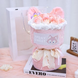 JOYFUL FLORAL 仿真花束 玩偶盒裝 裝飾擺設, 玲娜貝兒+卡片+燈+提袋