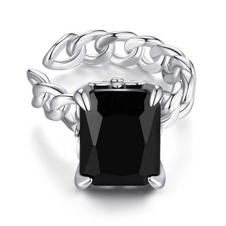 台灣現貨【茱亞莉】黑鋯石鏤空花紋 925純銀耳骨夾(單只)，長方形