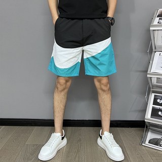 夏季休閒五分褲男薄款拼色爆款短褲青年外穿運動沙灘褲潮款大褲衩