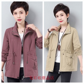 有內裡 薄外套 小外套中大尺碼外套女短款上衣寬鬆夾剋韓版新款休閒風衣夾剋收腰顯瘦立領外套春鞦薄風衣洋氣減齡