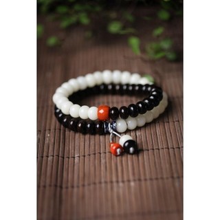 黑檀木算盤珠手串 木質佛珠手串 白玉菩提手串 黑白相間雙圈手串 嘉義出貨, 1個, 黑檀+白玉菩提算盤珠