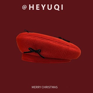 【好物優選Top1】[台灣發貨]新年紅帽子 紅色新年 毛呢貝雷帽 女秋冬季復古百搭大頭圍 顯臉小蓓蕾帽聖誕帽子 甜美帽子