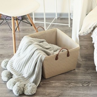 收納籃 衣物收納 雜物收納 折疊洗衣籃 玩具收納籃 置物籃 日式大號衣服編織筐臟衣籃玩具家用零食藤編收納箱筐儲物整理臥室, 點綠+長43寬35高26,大號+雙把手+韓國ins風+可折疊, 1個