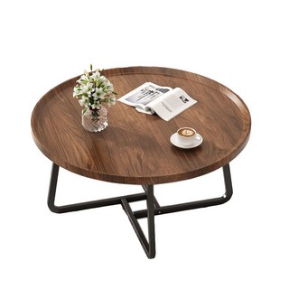 深胡桃色圓形矮桌/邊桌 寬大桌面, 胡桃木歐式小茶幾