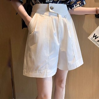 ROYALBELLE 여성 하이웨스트 숏팬츠 버튼디테일 와이드핏 핀턱 포켓 캐주얼 5부 반바지 D0070305