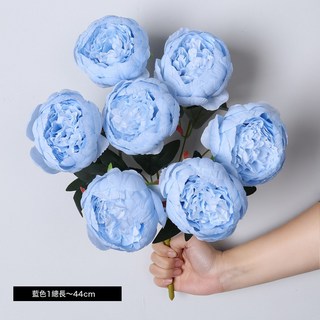 仿真7頭把束包芯牡丹芍藥婚禮插花酒店家居裝飾花牆擺件手捧花束, 1件, 藍色:1個