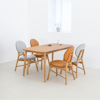 헤닝 오드리 원목 식탁 테이블 4인 1400 식탁 세트 - 벤치형 의자형, 4인 의자형(식탁1+의자4), 오렌지