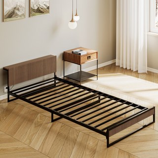 ONESOWON철제 저상형 싱글 침대 프레임100x200 원룸 헤드형 수납 침대 매트리스 깔판, 월넛블랙