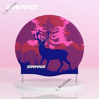 印花泳帽女防水长发加大护耳男游泳帽不勒头硅胶泳帽, 1個, 紫色麋鹿