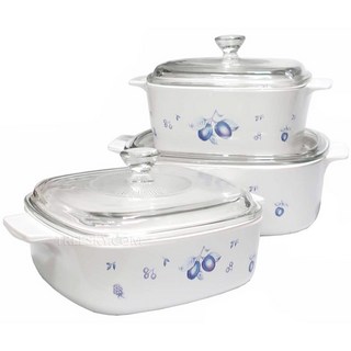 미제코닝 블루베리 세라믹 내열직화 유리냄비 정사각 3종세트/화이트 (1210303), 1세트, 소1개+중1개+대1개, 화이트