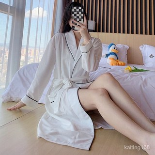 女生睡衣韓版睡衣冬天睡袍長款睡衣加厚浴袍保暖睡袍浴衣睡衣華夫格睡衣女春秋季長袖薄款簡約日式和服睡袍