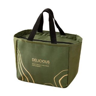 手提保溫便當袋 - 大容量質感餐袋 野餐錫箔保冷午餐袋 (台灣現貨), 1個, 綠色線條