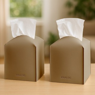 (1+1) 아날로그 감성디자인 소프트레더 가죽 티슈케이스 티슈커버 2p, 다크베이지