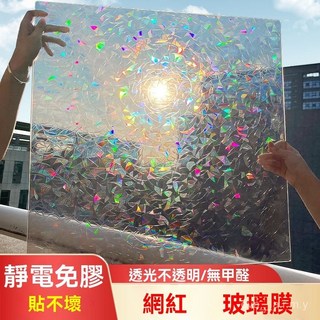 靜電玻璃貼 防窺磨砂窗貼 透光隔熱防曬, 光學長虹-寬紋【透光不透明】免膠,20cm x 1.96米【可反複貼】