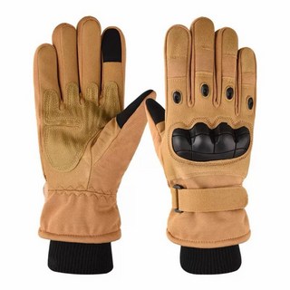 冬季加絨騎士防摔手套 刷毛保暖防風防水透氣 戰術戶外騎車手套 【ST01】, 沙色,L
