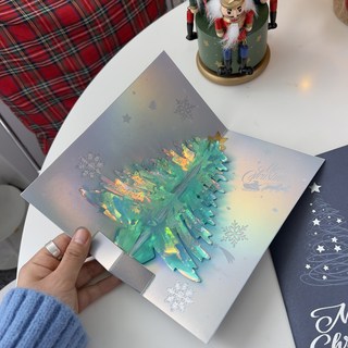 위캔바이 크리스마스 퍼기 오로라 트리 3D 팝업 카드, 퍼기 그린, 1개