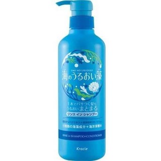 無國界雜貨舖 Kracie 洗潤2合1海藻洗髮精490ml 日本製潤澤保濕洗髮乳, 1個, 洗潤2合1海藻保濕護理洗髮乳(淺藍)