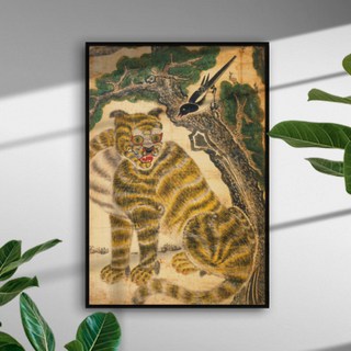 까치 호랑이 액자 한국 전통 호랑이 그림 액막이 풍수 인테리어 포스터 한국굿즈 민화 액자