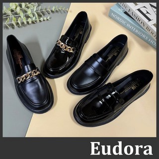 【Eudora】MIT台灣製樂福鞋，小皮鞋學生鞋，黑色金屬鏈條牛津鞋，低跟厚底平底包鞋