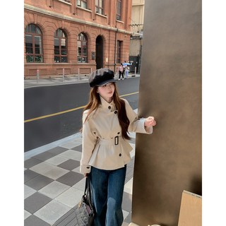 高級感立領收腰短款風衣外套 英倫風女裝上衣