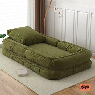 貓嶼 懶人沙發 人類狗窩 房間臥室小沙發 單雙人懶人椅 可躺可睡折疊沙發床, 沙發-牀一體/墨綠色【舒適科技絨】可拆洗,加厚【177cm】送靠墊+坐墊