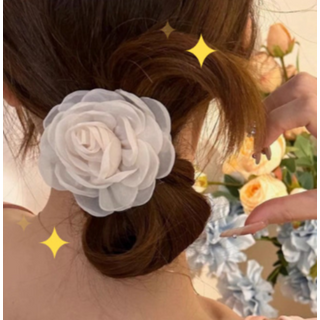홍대온니 장미 꽃 머리끈 쉬폰 헤어슈슈 스크런치 오간자 꽃 헤어끈