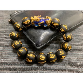 招財貔貅溫度變色黑琉璃六字真言手串 14mm 13珠
