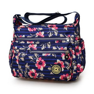 防潑水大容量斜背包 超輕多功能媽媽包/工作包/郵差包, 現貨-藍大花