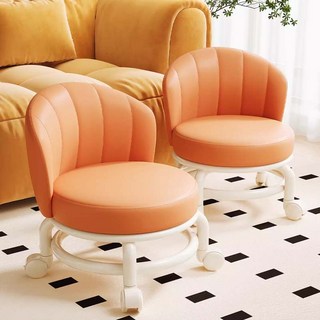 INS網美貝殼椅凳 滑輪矮凳 小椅子 萬向輪 凳子 矮凳 客廳椅 圓凳 軟坐矮凳 小椅凳, 橘色, 1件
