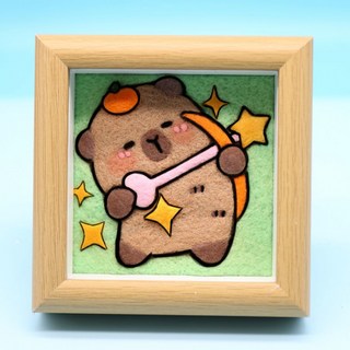 羊毛氈戳戳樂手工DIY線條小狗材料包擺件玩偶毛氈禮物，輕鬆製作可愛造型，享受手作樂趣, 1個, 卡皮巴拉爱神材料包+相框+工具