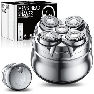 Tustaw 대머리 남성용 전기 헤드 면도기 - 충전식 방수 무선 회전식 헤드 실버 배터리 전원 남성용 그루밍 미니멀리스트 스타일 블랙
