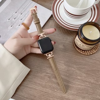 真皮女士錶帶 適用於 Apple Watch 9 8 7 6 5 4 SE 蘋果手錶帶, D字平紋款-棕咖色-玫瑰金扣,49/46/45/44/42mm通用, 1個