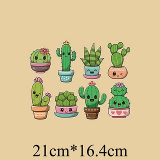皮卡布 熱轉印貼紙 S-E14 可愛仙人掌 熱熨燙貼 手工diy 熱轉印燙畫 燙畫貼 Thermal transfer, 1個, 可愛仙人掌(21x16.4cm)