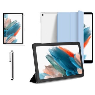 갤럭시탭A8 10.5인치 호환 플립 케이스 북커버 스탠드+액정필름+터치펜 SM-X200N X205N 케이스나라, 스카이블루, 투명 케이스