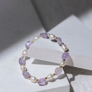 【Montagne】珍珠紫水晶手鍊 彈力繩款，優雅時尚，提升個人魅力