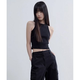 Musinsa standard 無袖短版削肩背心 XS 黑/粉