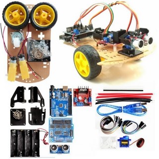 Arduino三輪超音波避障自走車 機器人套件 附程式下載 台灣杜邦線UNO開發板及擴展板 電機 伺服馬達雲台, 1個, 全套-3輪 超音波搖頭避障車