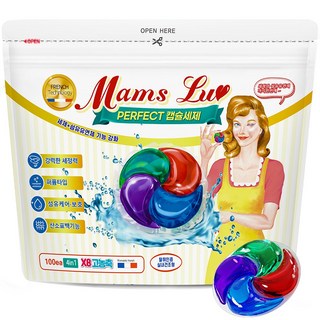 맘스럽 퍼팩트 캡슐세제 4챔버 파우치형 국산제조 8배 초고농축 4in1 대용량 실내건조, 1개, 100개입