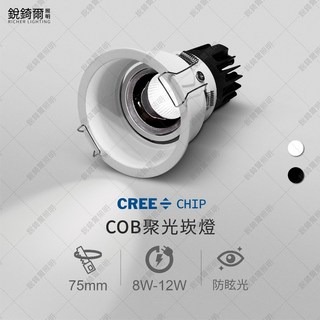 RICHCR LIGHTING LED 崁燈 75mm 嵌孔 COB 聚光 深防眩光 Ra≥90 AC100-240V 3000K/4000K/5700K TUL-DLAG-RC1202, 1個, 黑殼 8W,3000K 黃光