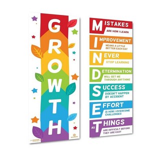 2 Sproutbrite Growth Mindset 교실 장식 - 선생님을 위한 배너 포스터 유치원 초등학교 및 중학교용 게시판 벽, 2 Sproutbrite Growth Mindset 교, Multi color