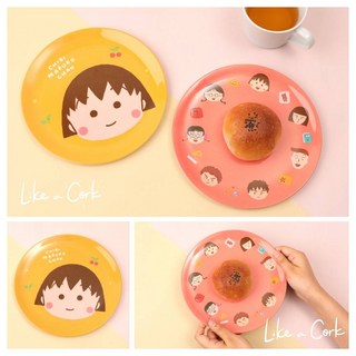 櫻桃小丸子正版授權美耐皿圓盤，可愛卡通點心餐盤，兒童安全餐具, 1個, 大臉x黃
