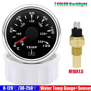 해양 자동차 120 52mm 색 ~ 계량기 인치 백라이트 캠핑카용 0 RV 및 2 방수 수온 32V 7 보트 센서, M16X1.5 BS, 1개