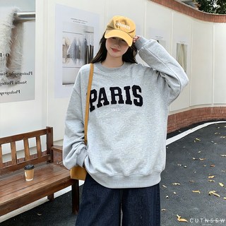 CUTNSEW 70982 復古PARIS寬鬆大學T 貼布繡設計 秋冬休閒上衣女