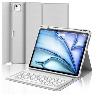 아이패드 에어 13인치 M3 2025 / M2 2024 및 아이패드 프로 12.9인치 6세대/5세대/4세대/3세대용 키보드 케이스 마그네틱 탈착식 슬림 무선 키보드 펜슬 홀