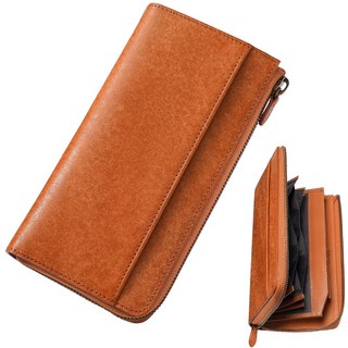 Fabrizio 義大利植鞣革大容量拉鍊長夾 職人手工多卡位皮夾 楓葉橘
