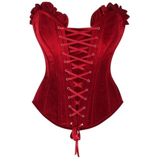 Daisy Corsets Top Drawer 다크 레드 벨벳 레이스업 스틸 본드 오버버스트 코르셋