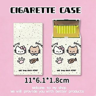 卡通圖案香菸盒 菸收納盒 便攜 粗細 多圖可選 香菸盒 11*6.1*1.8cm, 貓和魚-細支, 1個
