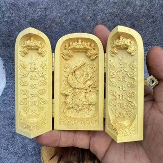 手工雕刻黃楊木九天應元雷聲普化天尊三開盒隨身神像