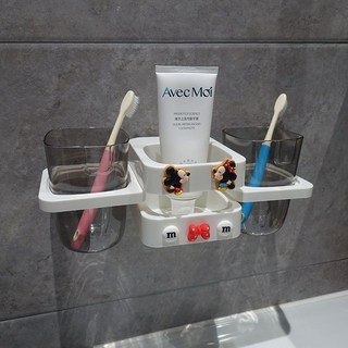 doly牙杯牙刷置物架免打孔壁掛式可折疊洗漱杯卡通掛墻式漱口杯架子, 漱口杯+米妮米奇貼片, 1個