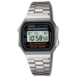 CASIO A168WA 復古電子錶 經典金屬錶帶 電子發光顯示 金銀兩色